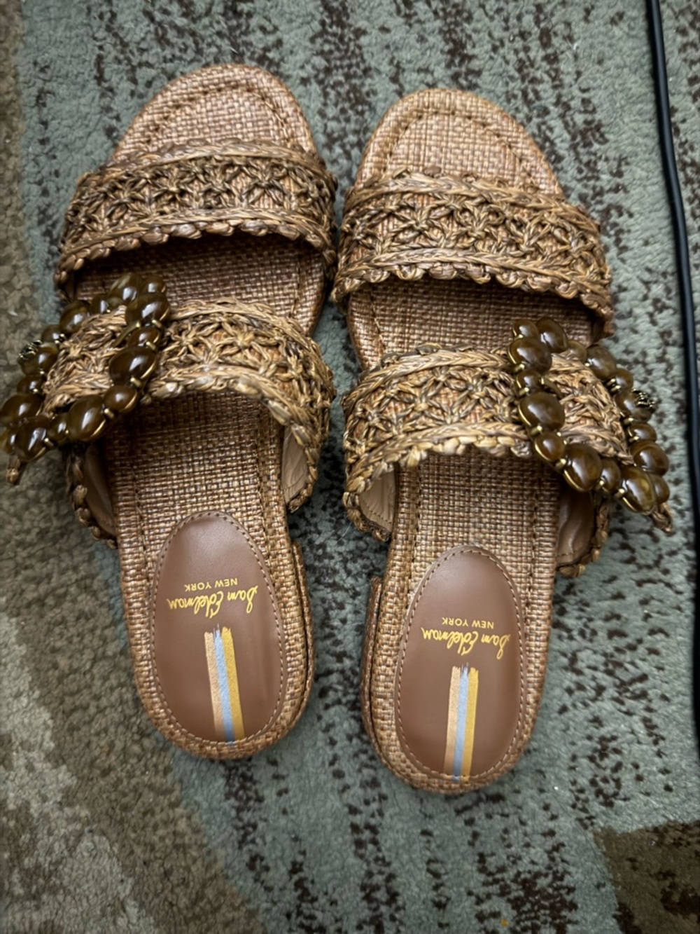 Sam Edelman Tan Braided Slide Sandals with Bead Accents